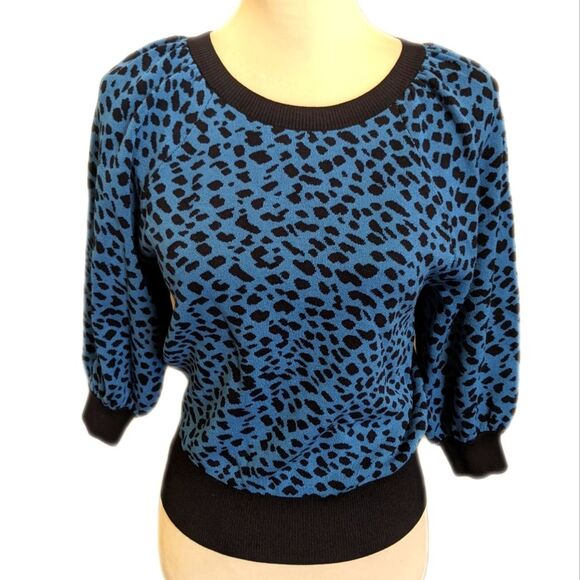 Ann Taylor leopard print, raglan sleeve sweater in deep waves blue, XS - Picture 1 of 6